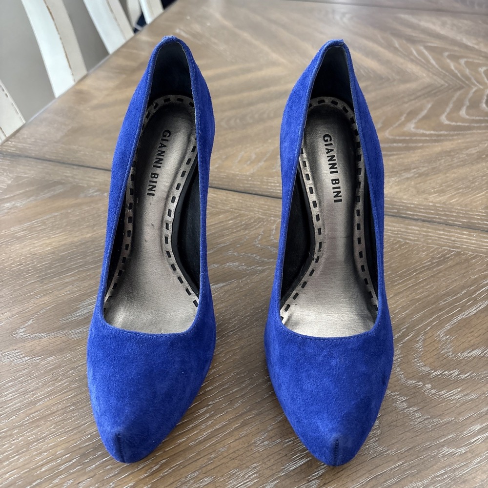 Gianni Bini Royal Blue Suede Platform Pumps Pointed Toe Stiletto Heels 9M